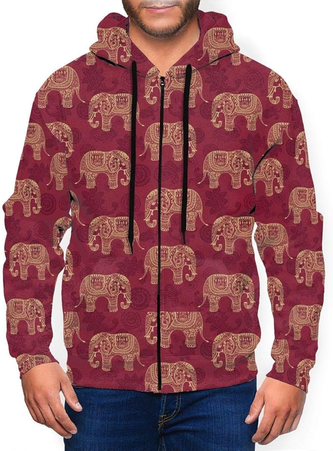 Indian Elephants Mens Hoodie FullZip Pullover Sweatshirts with Pocket