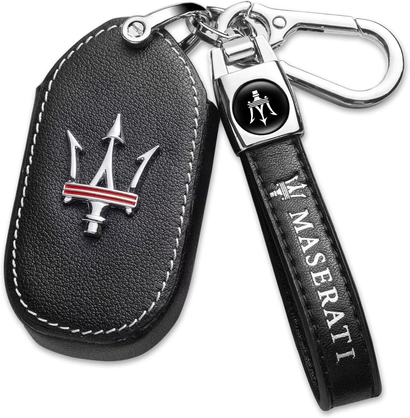 Leather Key Fob Case Cover,Key Shells Suit for Maserati 2013-up Quattroporte, Ghibli, 2017-up Levante All Models for Man and Women Key fod Holder Accessories Black
