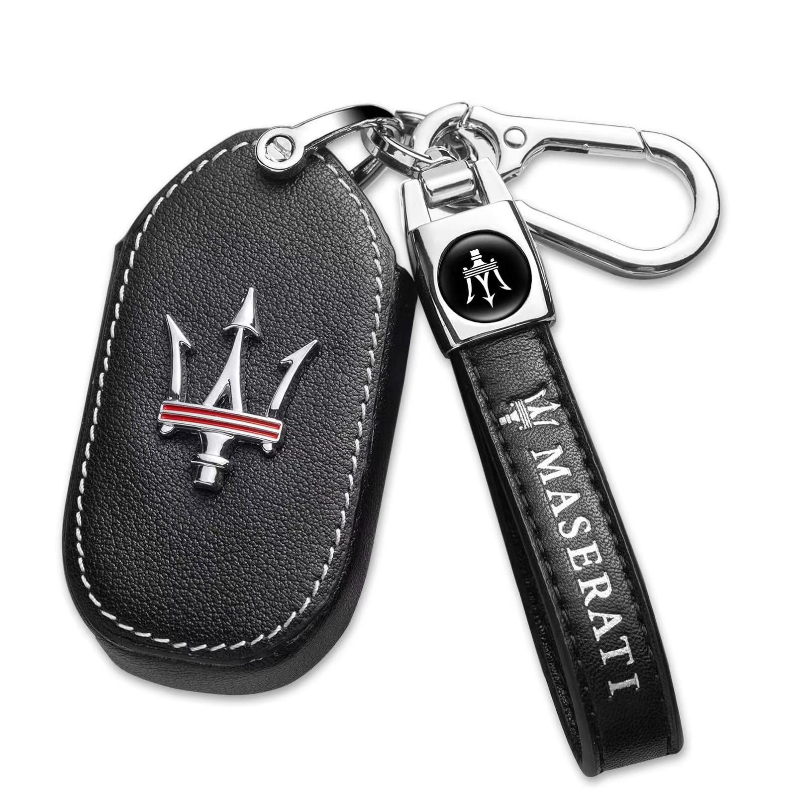 Leather Key Fob Case Cover,Key Shells Suit for Maserati 2013-up Quattroporte, Ghibli, 2017-up Levante All Models for Man and Women Key fod Holder Accessories Black
