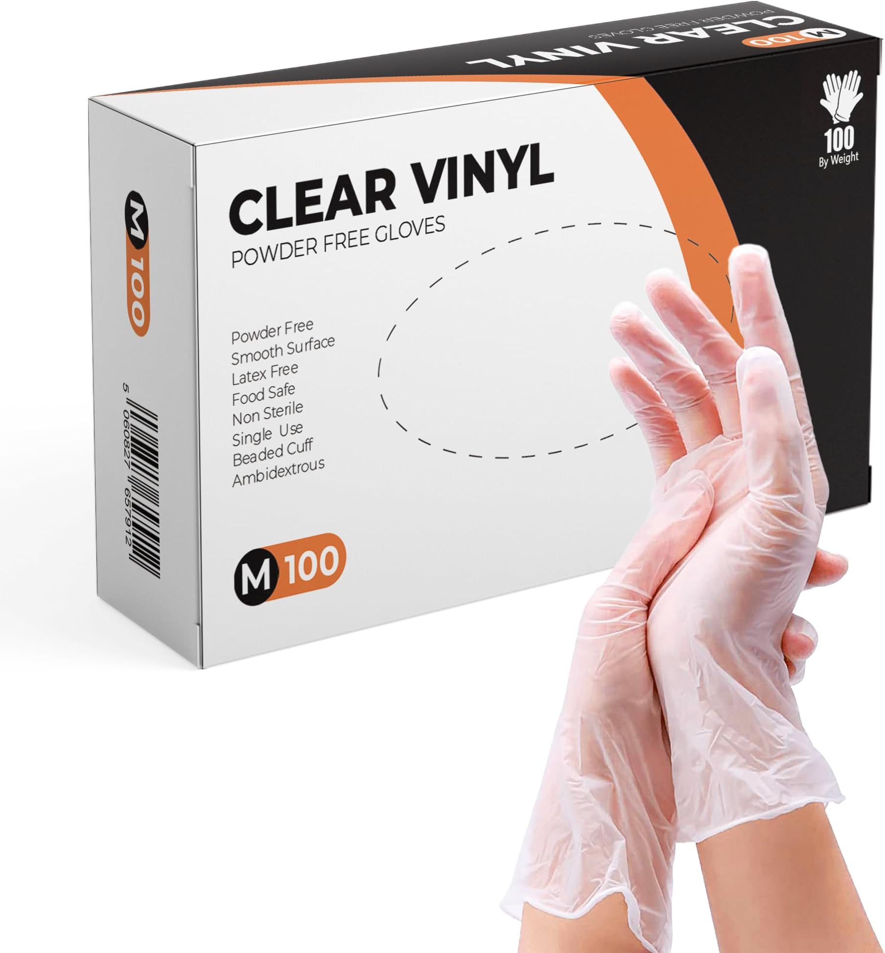 Clear Vinyl Gloves, 100 Count, Clear Disposable Gloves (100, Medium)