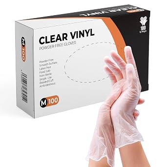 Clear Vinyl Gloves, 100 Count, Clear Disposable Gloves 100, Medium