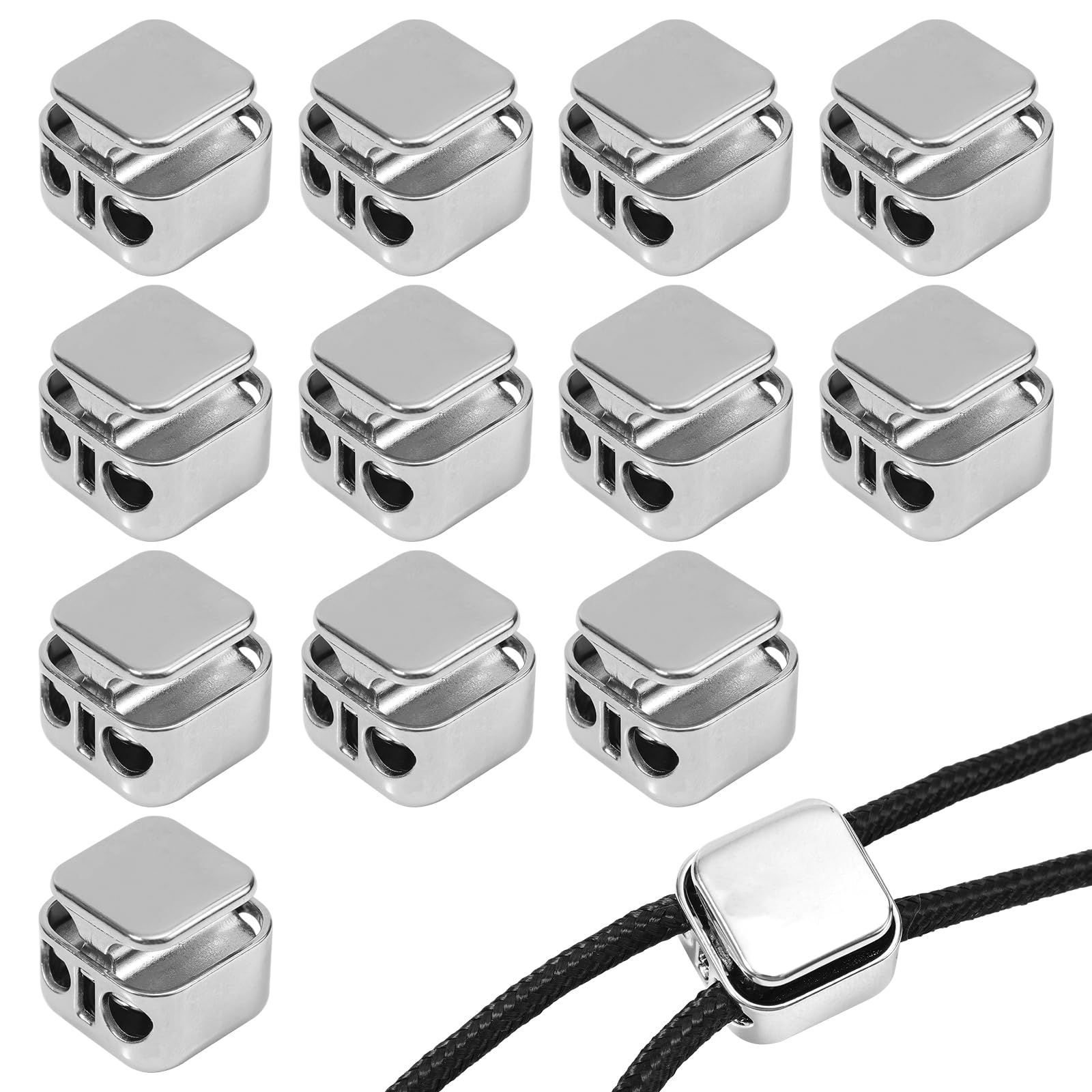 12pcs Heavy Duty Cord Locks, Double Hole Metal Press Fastener End Stopper Toggles Slider Draw String Clip for Lanyard Paracord Pants Shoelaces