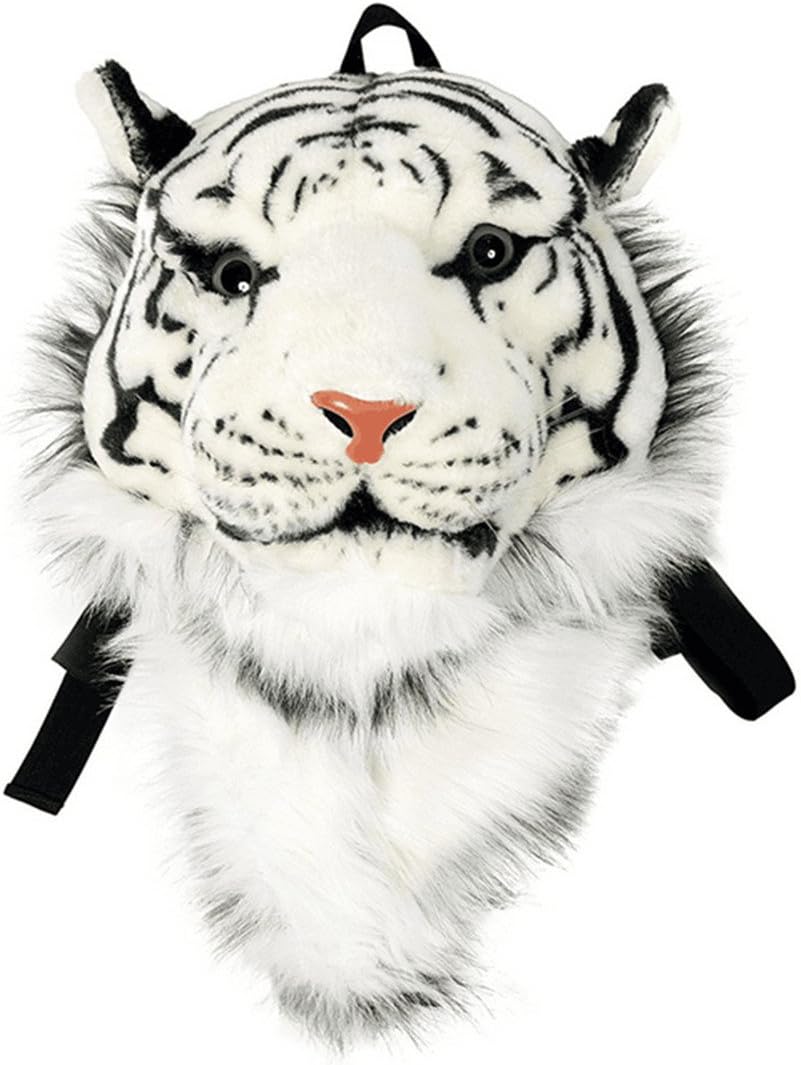 Domineering backpack stuffed tiger head 3D simulation personalised shoulder Bag Animal head shoulders bag (large, tiger white)