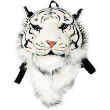 Domineering backpack stuffed tiger head 3D simulation personalised shoulder Bag Animal head shoulders bag large, tiger white