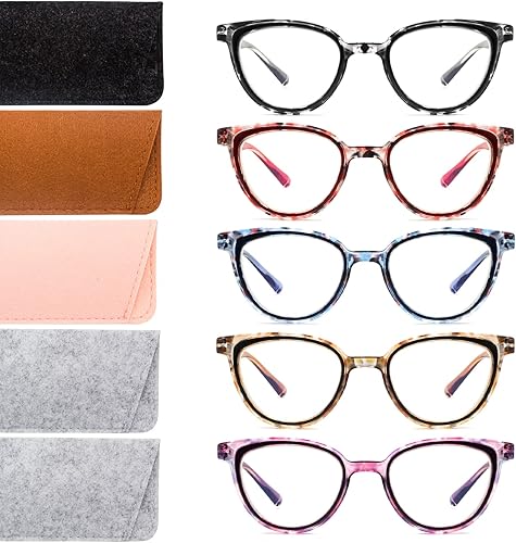 Miniatura 1 de Areyeth Paquete de 5 lentes de lectura de ojo de gato para mujer, lectores con bloqueo de luz azul con bisagra de resorte (+1.00