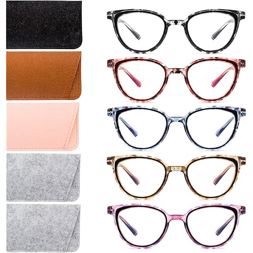 Areyeth 5 Pack Cat Eye Reading Glasses for Women, Blue Light Blocking Readers with Spring Hinge(+2.00