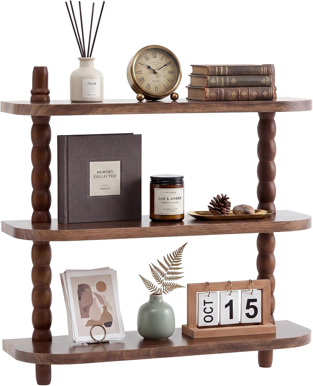 Pinkunn 3 Tier Wall Shelf, Roman Column Rustic Floating Shelves Wall Antique Shelves, Decorative Display Shelf for Living Room, Bedroom, Kitchen, Office, Entrance, Bathroom
