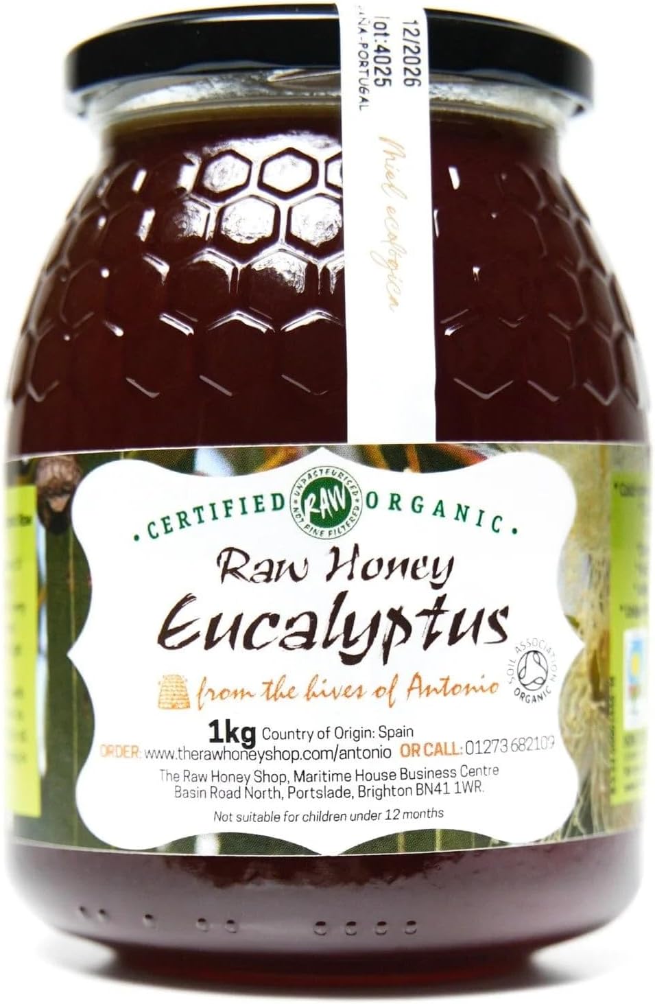 Antonio’s Raw Certified Organic Eucalyptus Honey 1kg/Premium Range Award-Winning - Pure, Antibacterial, Cold Pressed & Unpasteurised, Natural Honey, Certified Organic/The Raw Honey Shop