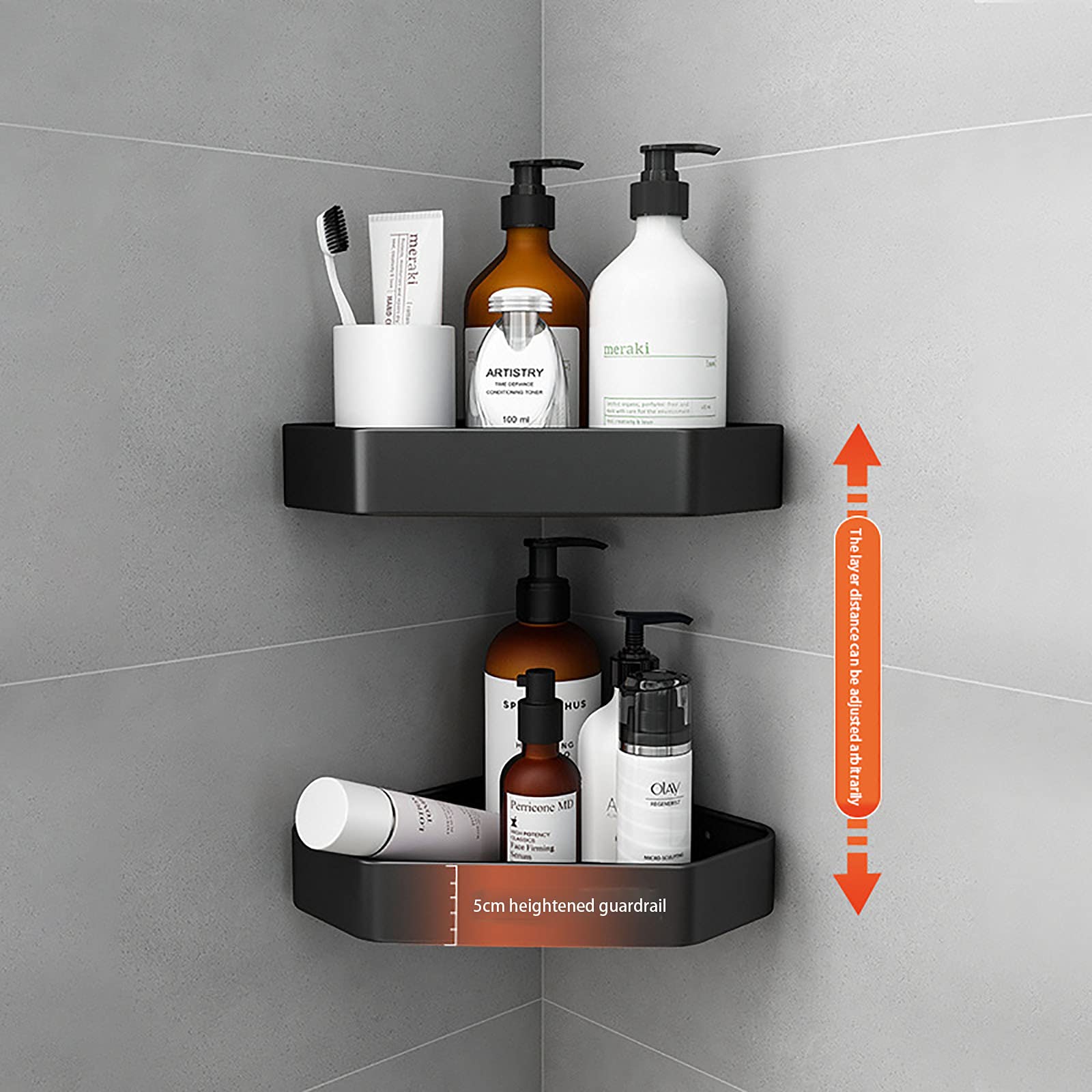 Exquisitos estantes de baño, organizador de ducha de esquina de baño, adhesivo montado en la pared, estantería de ducha de aluminio para cocina, baño, 1 unidad