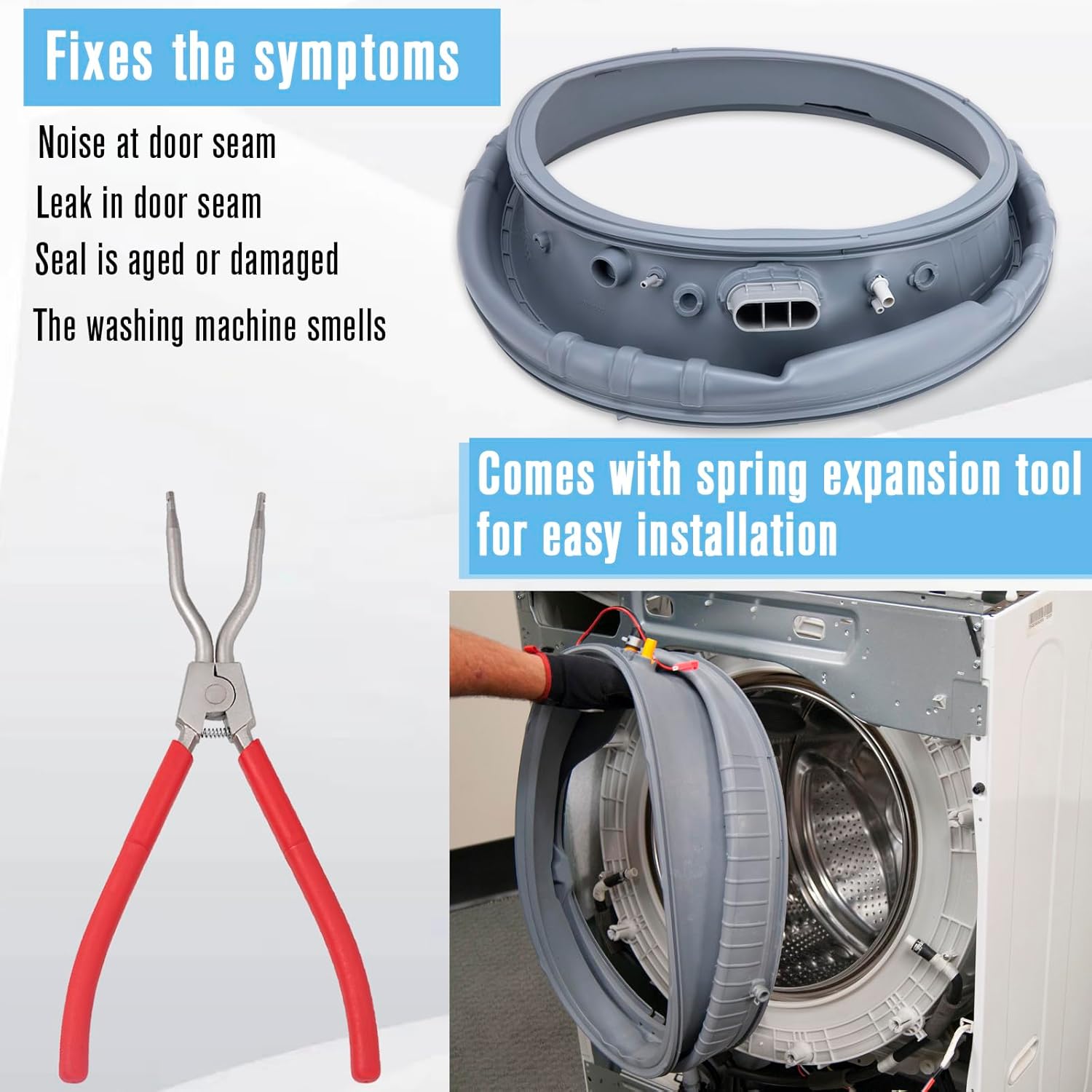 DC97-18094B WF42H5000AW Washer Door Boot Seal Compatible with Samsung Washing Machine A2-00 WF42H5200AP/A2-00 WF42H5200AW/A2-00 WF42H5200AF/A2-00 with 383EER4001A Spring Expansion Tool