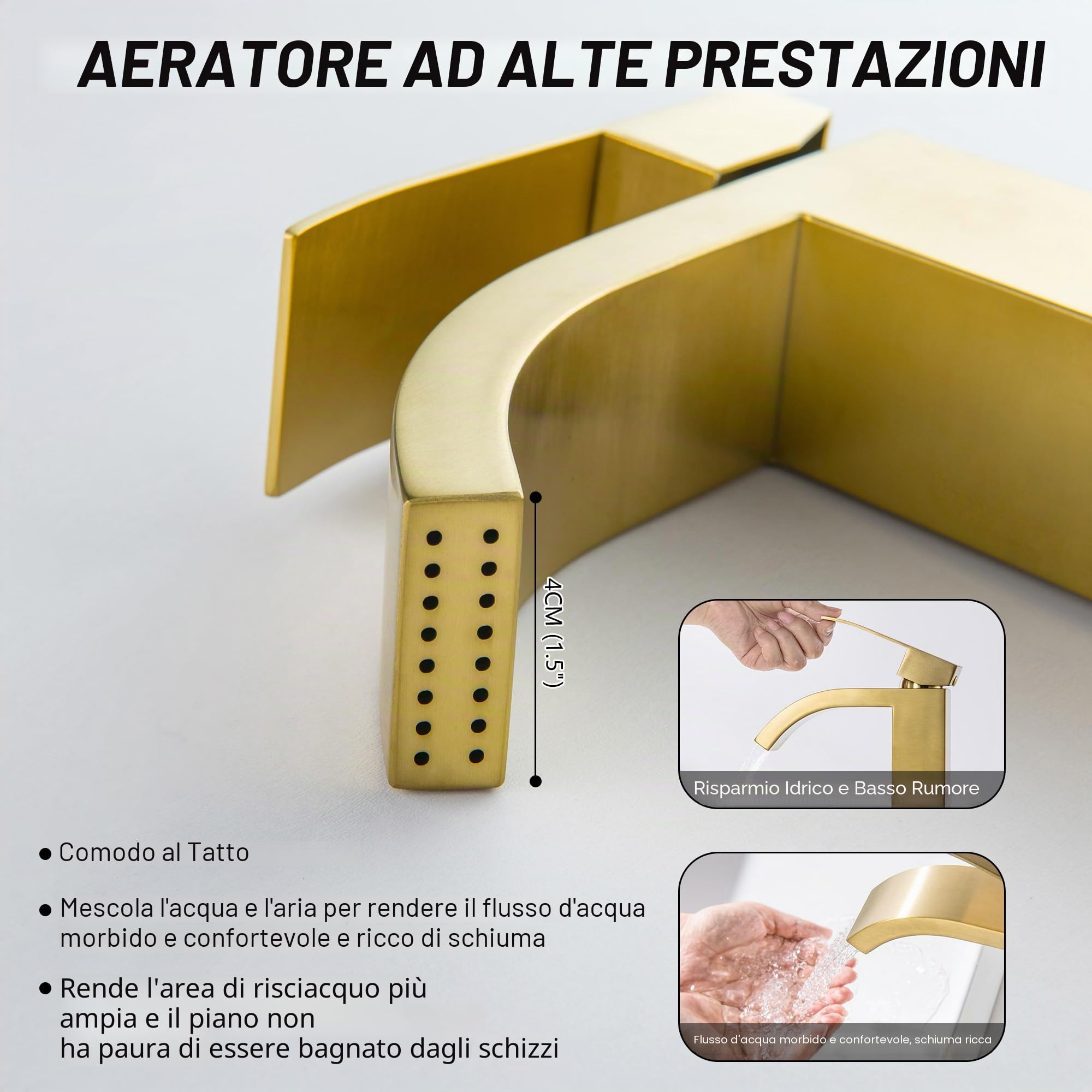 Rubinetto Bagno Alto, Oro Spazzolato Rubinetto Lavabo Alto Rubinetto Bagno Rubinetto Miscelatore Miscelatore monocomando Bagno Rubinetto Acqua Fredda e Calda Disponibile