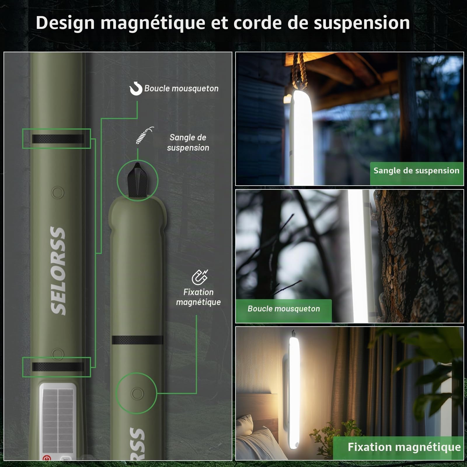 Lampes de Camping Gonflables Solaires 33.86IN/86CM Lampe Télescopique Pliable Outask, Lumière LED Extérieure Portable 2000mAh IP66 Étanche avec Lumière Blanche pour Camping, Randonnée - Vert