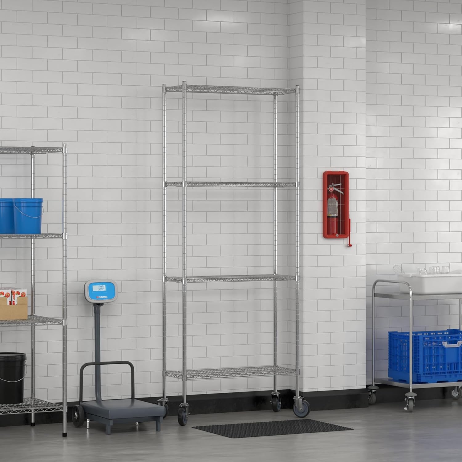 Commercial NSF Listed Chrome Mobile Wire Shelving Kit 14" x 36" x 92", with 4 Shelves Perfect for Warehouse, Walk-in Refrigerator, Freezer, Grocery Store, Restaurant, Dishroom