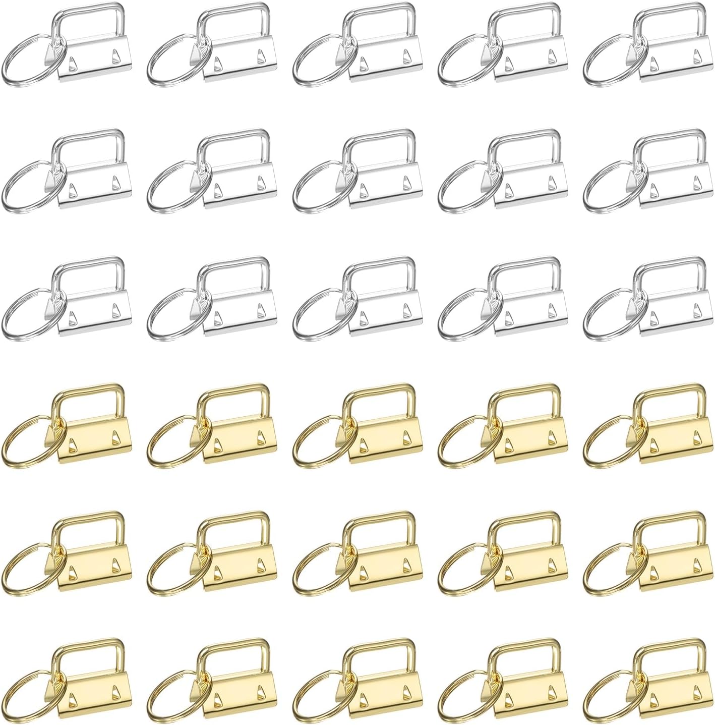 MECCANIXITY 30 Pcs Key Fob Hardware, 1in 26mm Wristlet Clasp Sets with Key Rings for Keychain Making Supplies Lanyards Bag DIY Crafts, Silver/Gold
