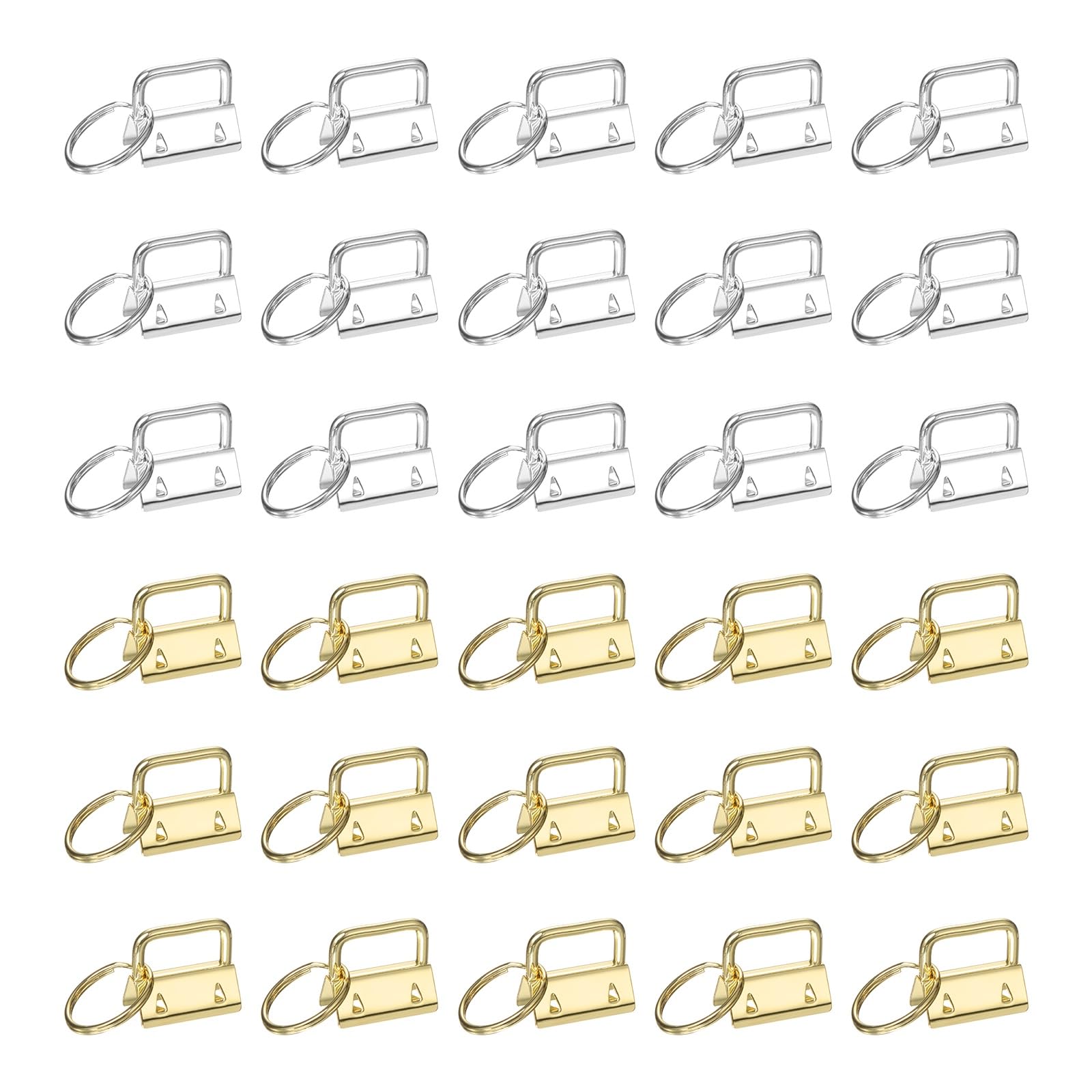 sourcing map 30 Pcs Key Fob Hardware, 1in 26mm Wristlet Clasp Sets with Key Rings for Keychain Making Supplies Lanyards Bag DIY Crafts, Silver/Gold