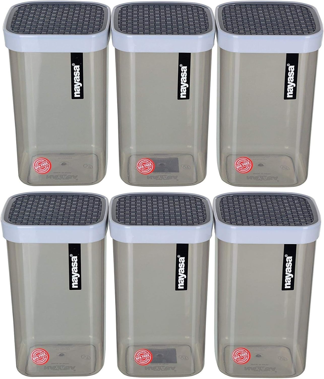 Nayasa Fusion 1000 ml BPA Free Food Grade Airtight Kitchen Storage Stackable Containers - Set of 6 | Grey