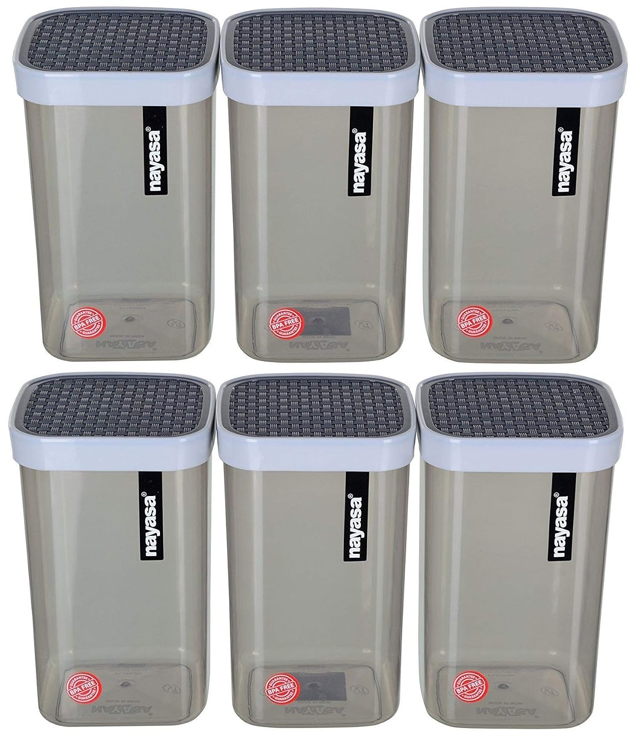Nayasa Fusion 1000 ml BPA Free Food Grade Airtight Kitchen Storage Stackable Containers - Set of 6 | Grey
