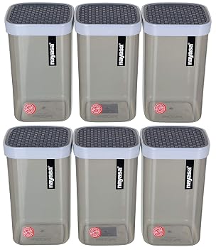 Nayasa Fusion 1000 ml BPA Free Food Grade Airtight Kitchen Storage Stackable Containers - Set of 6 | Grey