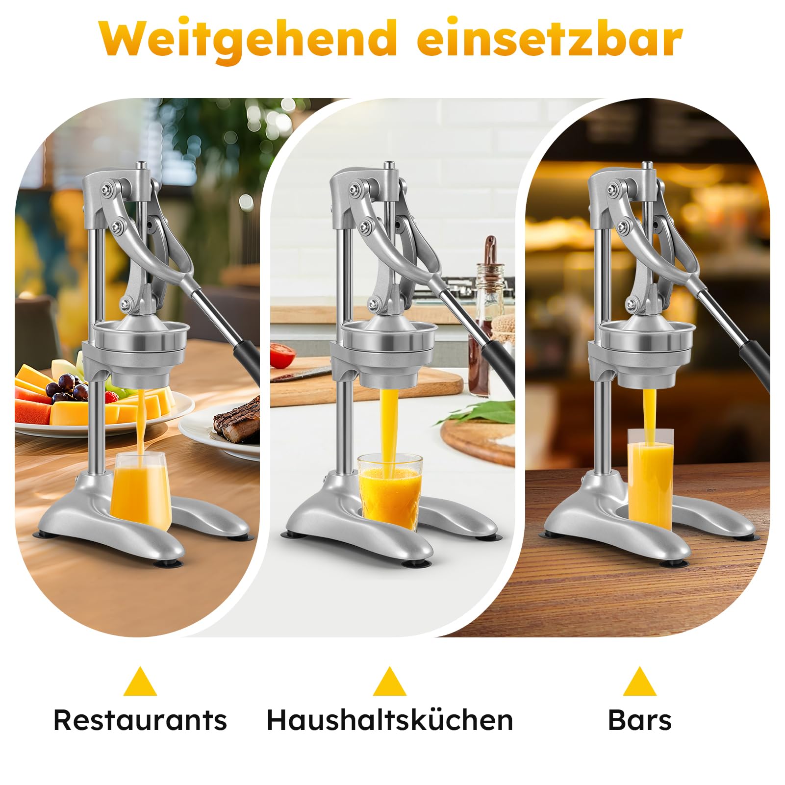 professionelle Zitruspresse – manueller Entsafter aus Metall – manuelle Zitronenpresse und Orangenpresse – robuster und strapazierfähiger Standentsafter, Silbergrau