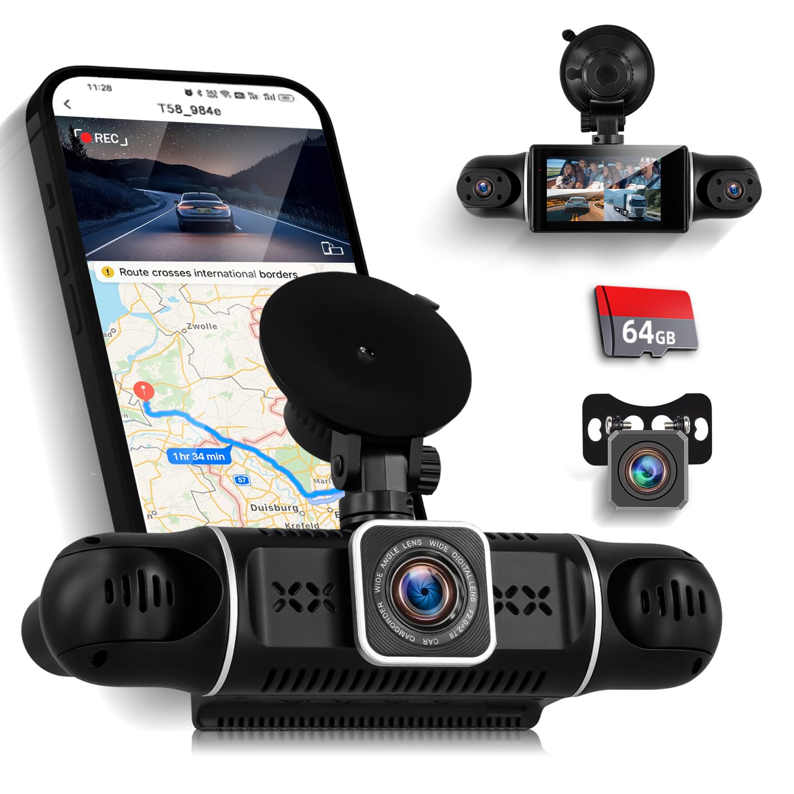 NHOPEEW 4 Channel Dash Cam 360° Coverage: Front 2K + Triple 1080P Car Camera Built-in WiFi Car Camera with App, Front Rear Left Right Inside with G-Sensor/Night Vision/Loop Recording + 64GB Card-image-18