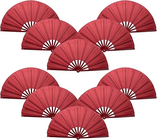 Miniatura 10 de QIRMIZI Abanico de baile de botas en la línea de tierra, 10 unidades, ventilador plegable grande para Kung Fu chino, baile, festivales de música,