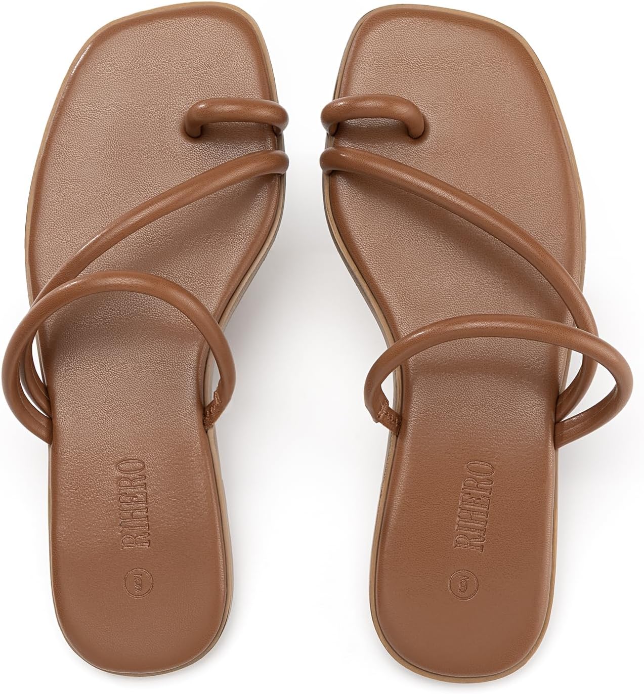 Rihero Women's Slide Sandals Comfortable Square Toe Beach Slip On Strappy Thong Flat Sandals - Image 5