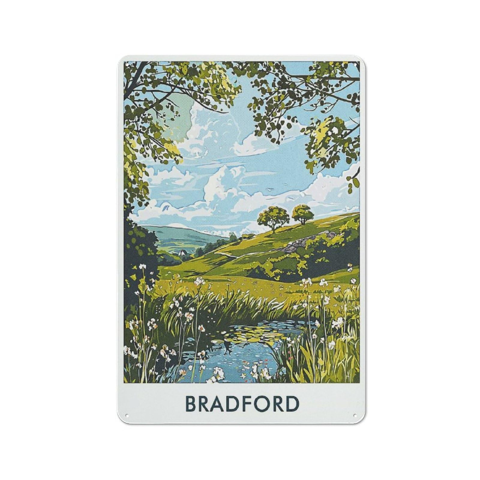 Junmoney Style-13 Tin Wall Plaque 30X20cm With Bradford Landscape For Café Or Restaurant, New Home Wall Decor For Hospitality Interior Collectors