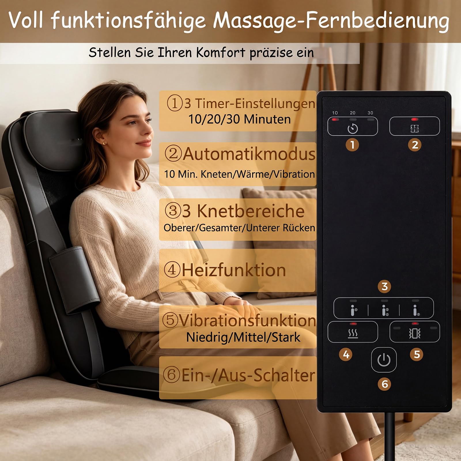 GYMAX Massagesitzauflage, Massageauflage mit Wärme für Nacken & Rücken, Shiatsu-Massage mit 4 Knetknoten & 2 Vibrationsmotoren, Autositz Massage, Stuhlmassagegerät für Büro & Haus