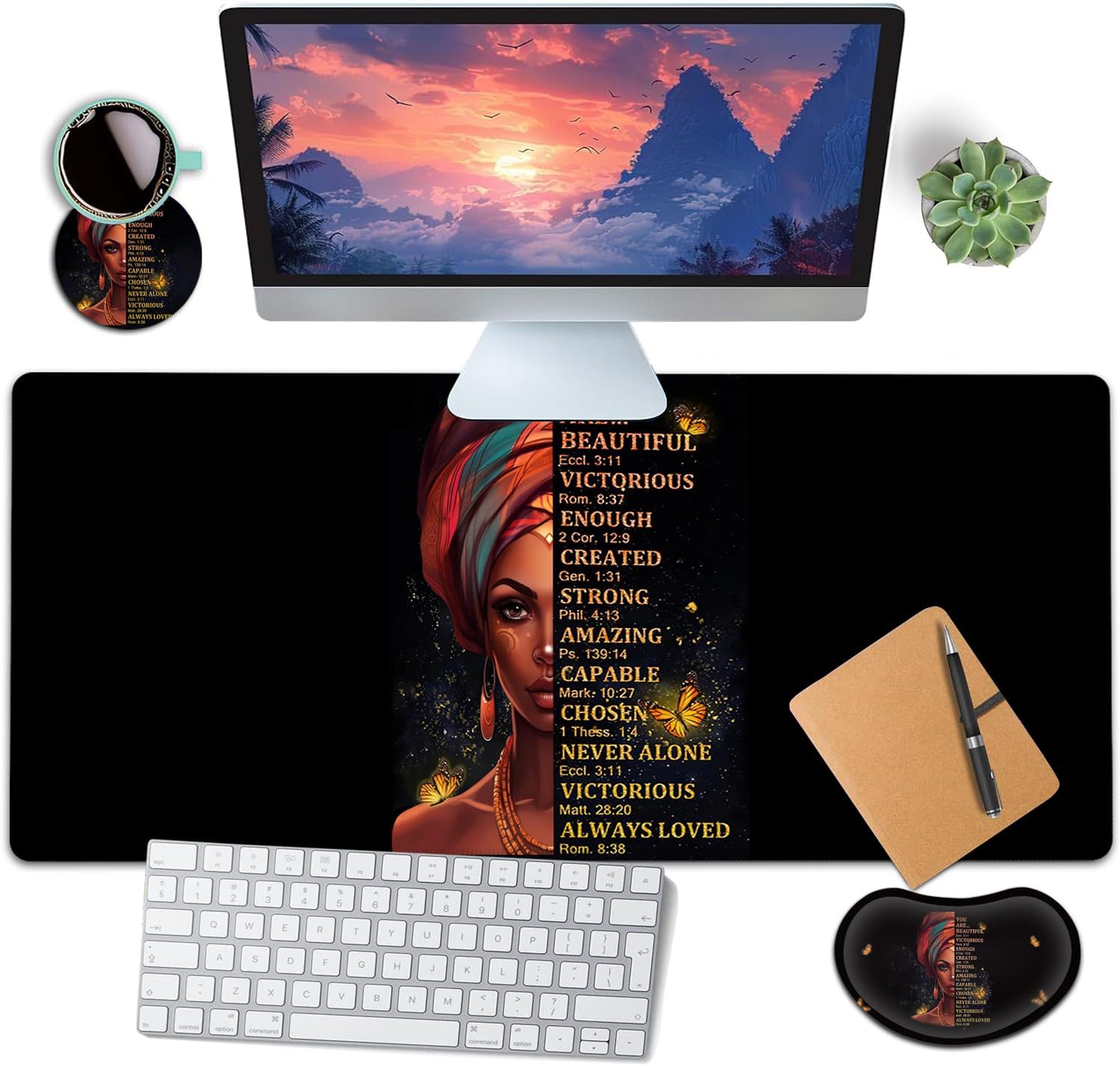 Large Mouse Pad with Mouse Wrist Rest, 31.5x11.8 in Extended Mouse Mat, Ergonomic Memory Foam Wrist Rest, for Work & Gaming Writing Pad, African American Black Women Graffiti Girl Office Desk Pad