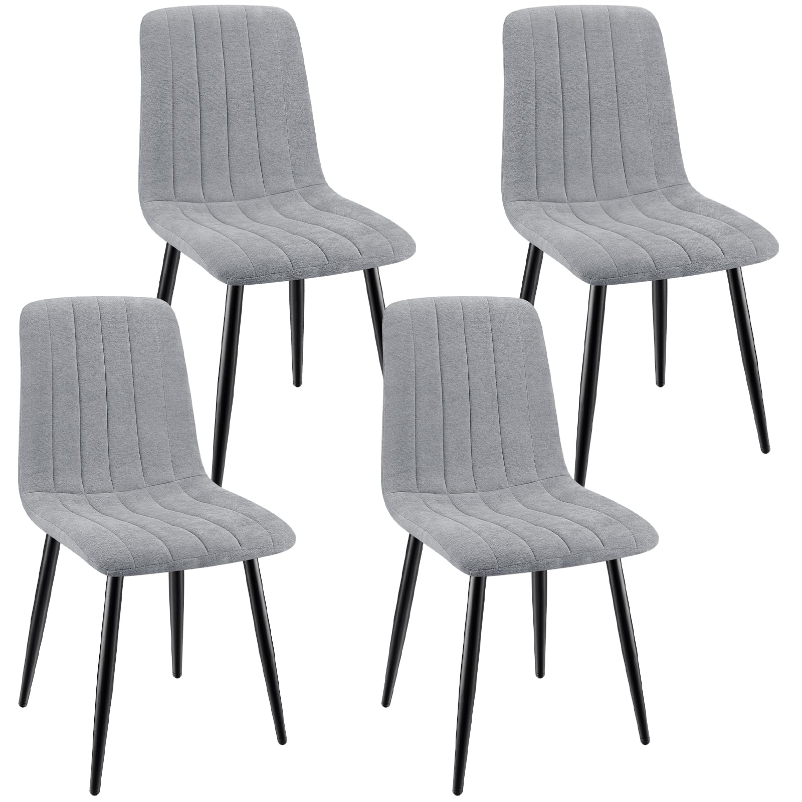 ANVOFONG Juego De 4 Sillas De Comedor, Sillas Cocina con Tela De Lino Y Patas De Metal Negro,Silla De Dormitorio,Silla Acolchada,Silla De SalóN,Sillas Comedor Modernas-Gray