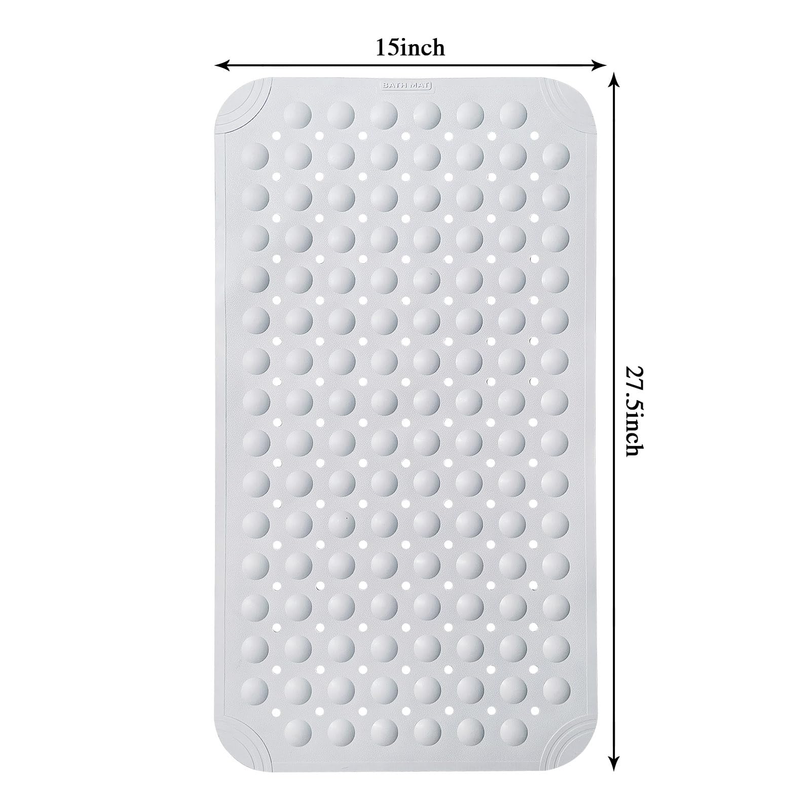 WarmSnow Non Slip Shower Mats for Inside Shower 15 x 27.5 Inch, TPE Bathtub Mat Non-Slip, Bath Mat for Tub with Suction Cups, Drain Holes Bath Tub Mat for Bathroom (Light Gray)