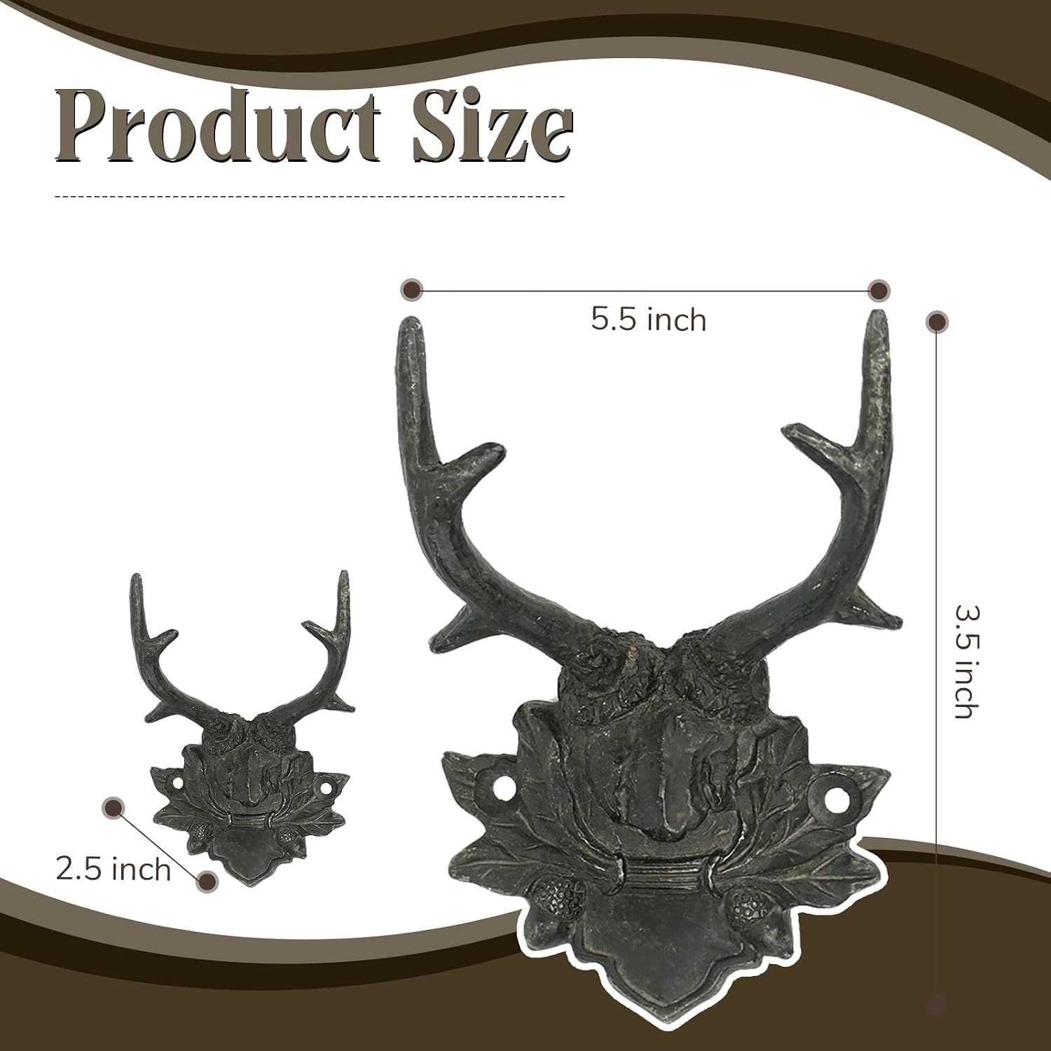 Cast Iron Deer Antler Hooks Rustic Hooks 2pcs, Heavy Duty Wall Mounted Decorative Hooks for Hanging, Vintage Iron Hook for Farmhouse, Entryway, Bedroom, Living Room