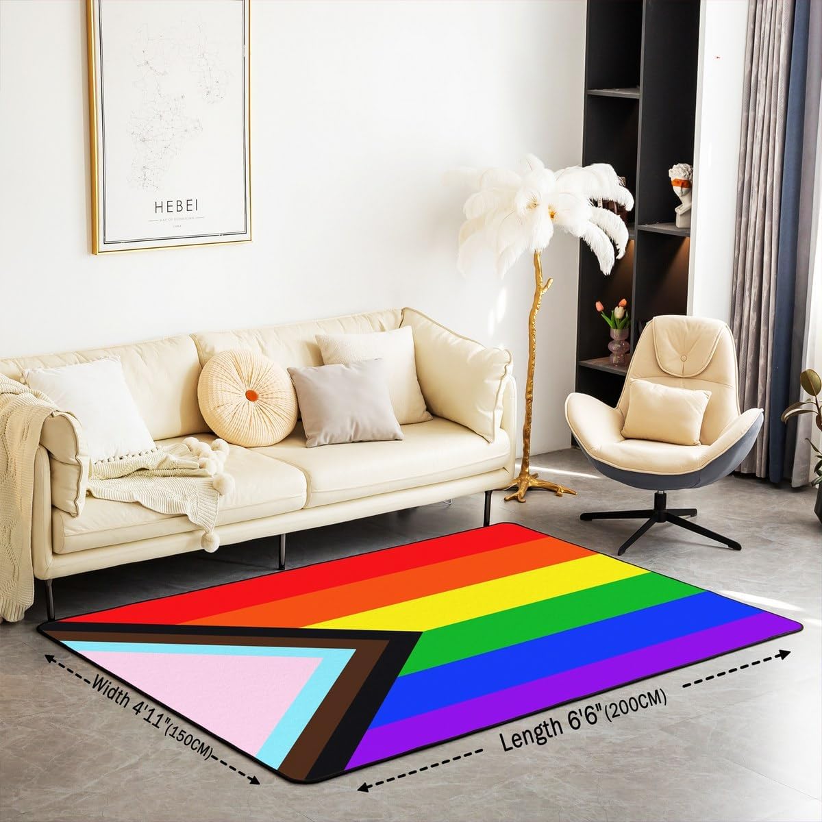 jejeloiu LGBTQ Area Rug 5x7 Rainbow Rectangle Pride Living Room Rugs for Bedroom Men Lesbian Gay Transgender Decor Carpet Breathable Soft Lightweight Colorful Room Decor Indoor Floor Mat
