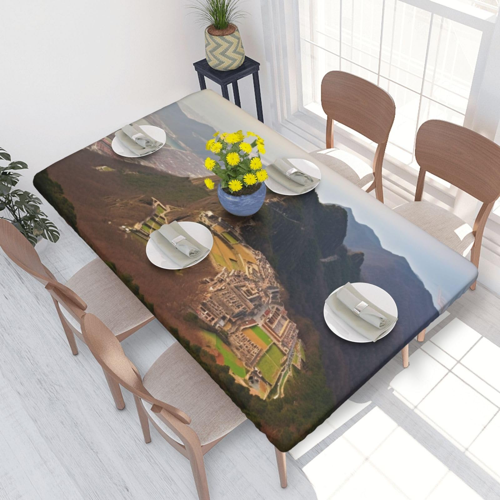 DCARSETCV Gunsan Printed 4FT Waterproof Tablecloth with Elastic Edged Protect & Decor Your Table, Oil-proof Washable Table Cloth Cover for Dinner Picnic Party
