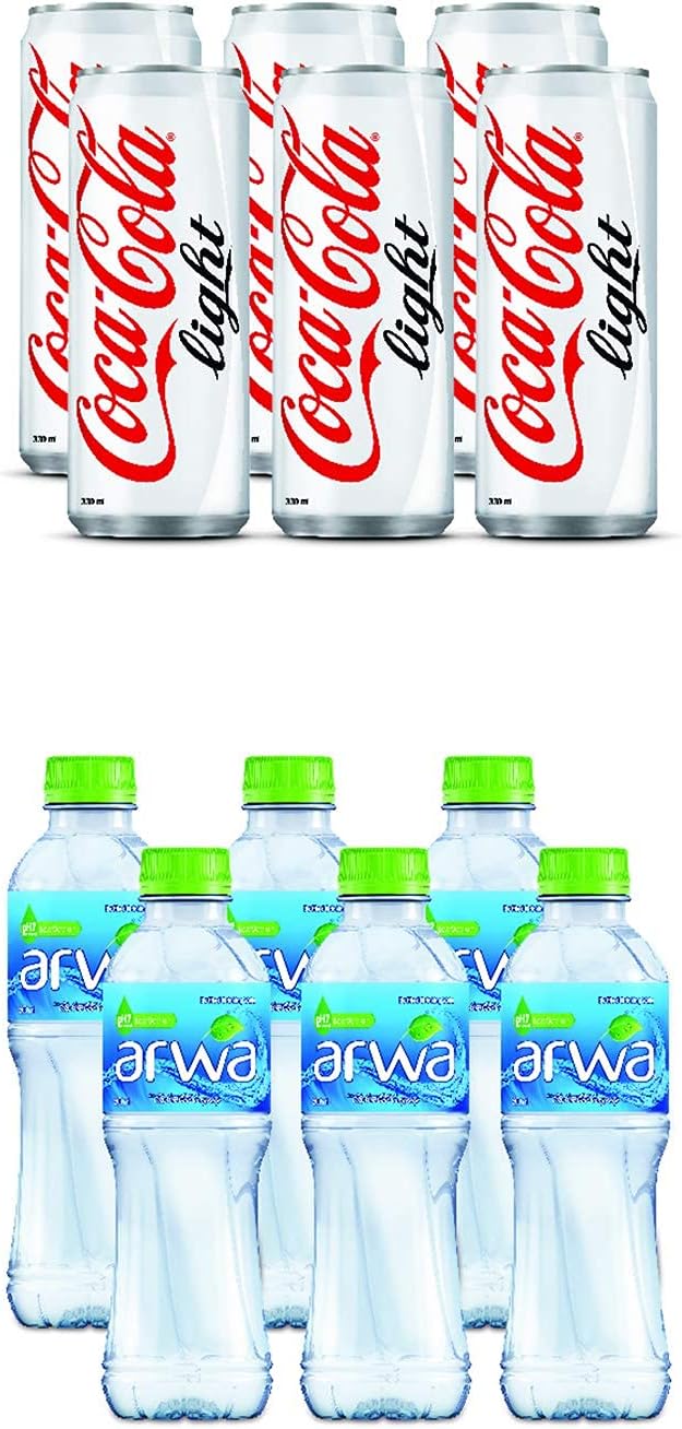Coca-Cola Light Carbonated Soft Drink In Can, 330 Ml (Pack Of 6) + Arwa Drinking Water, 500 Ml (Pack Of 6)