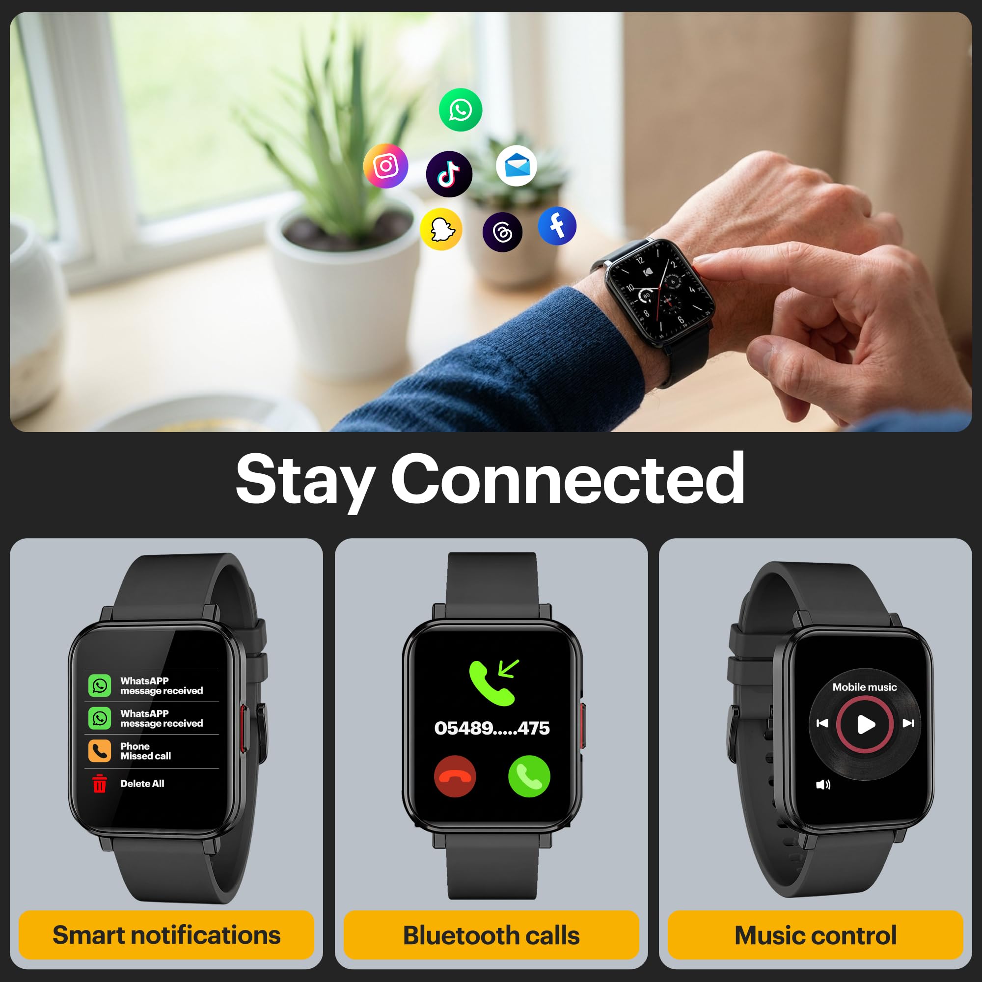 Kodak SW-7204 – Montre Connectée - Écran 33 mm HD - Appels Bluetooth & Assistant Vocal - Fréquence Cardiaque, SpO2, Stress - 32 Modes Sport - GPS - Autonomie 5 Jours - Charge sans Fil - Android & iOS
