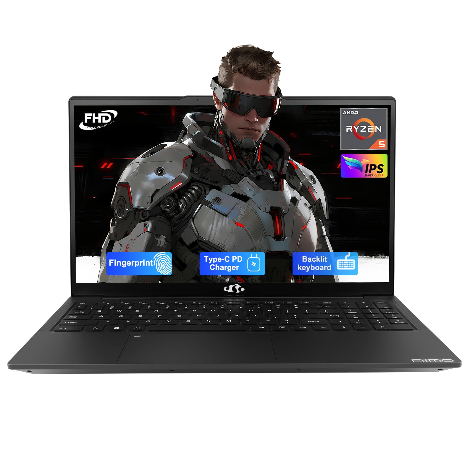 NIMO 15.6'' IPS FHD-Laptop, 16GB RAM 1TB SSD AMD Ryzen 5(Beat i5-1135G7, 4 Cores Up to 3.7GHz) Student Computer with 2 Years Warranty, 65W Type-C, Fingerprint, Backlit Keyboard, BT5.2, Numpad