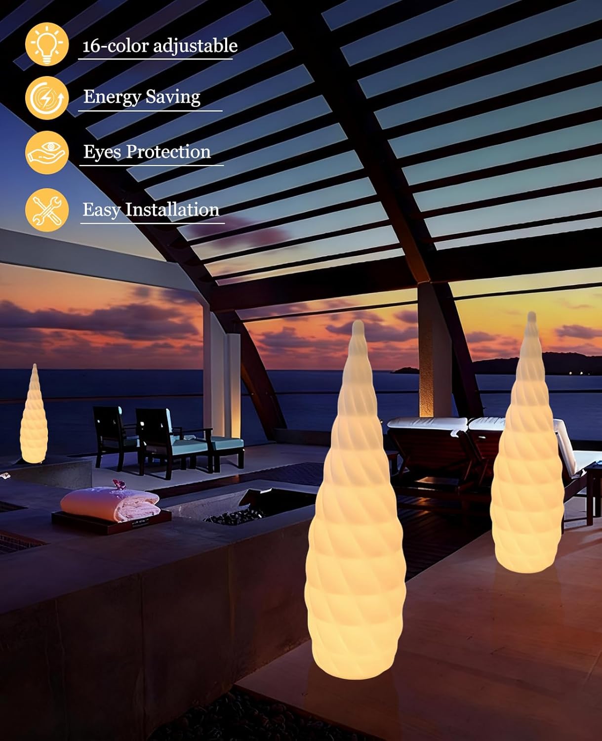 Solar Outdoor Floor Lamp, 31.5" High Solar Lights Outdoor Waterproof with Water Drop Spiral Textured Lampshade and 16 Color Changing, Modern Outdoor Lamps for Patio Garden Balcony Deck