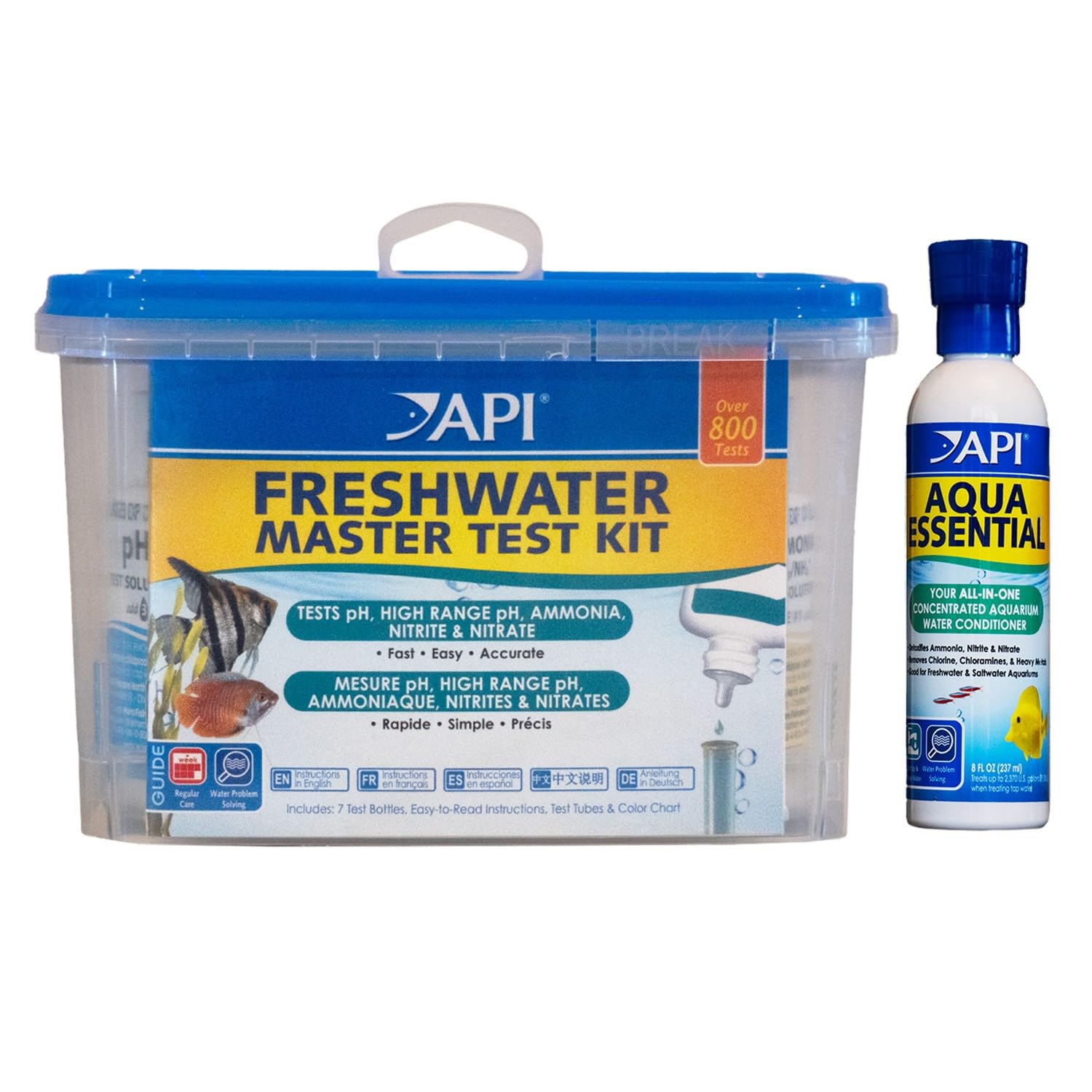 API Aquarium Test Strips & Water Treatment Bundle Aqua Essential + Test Kit