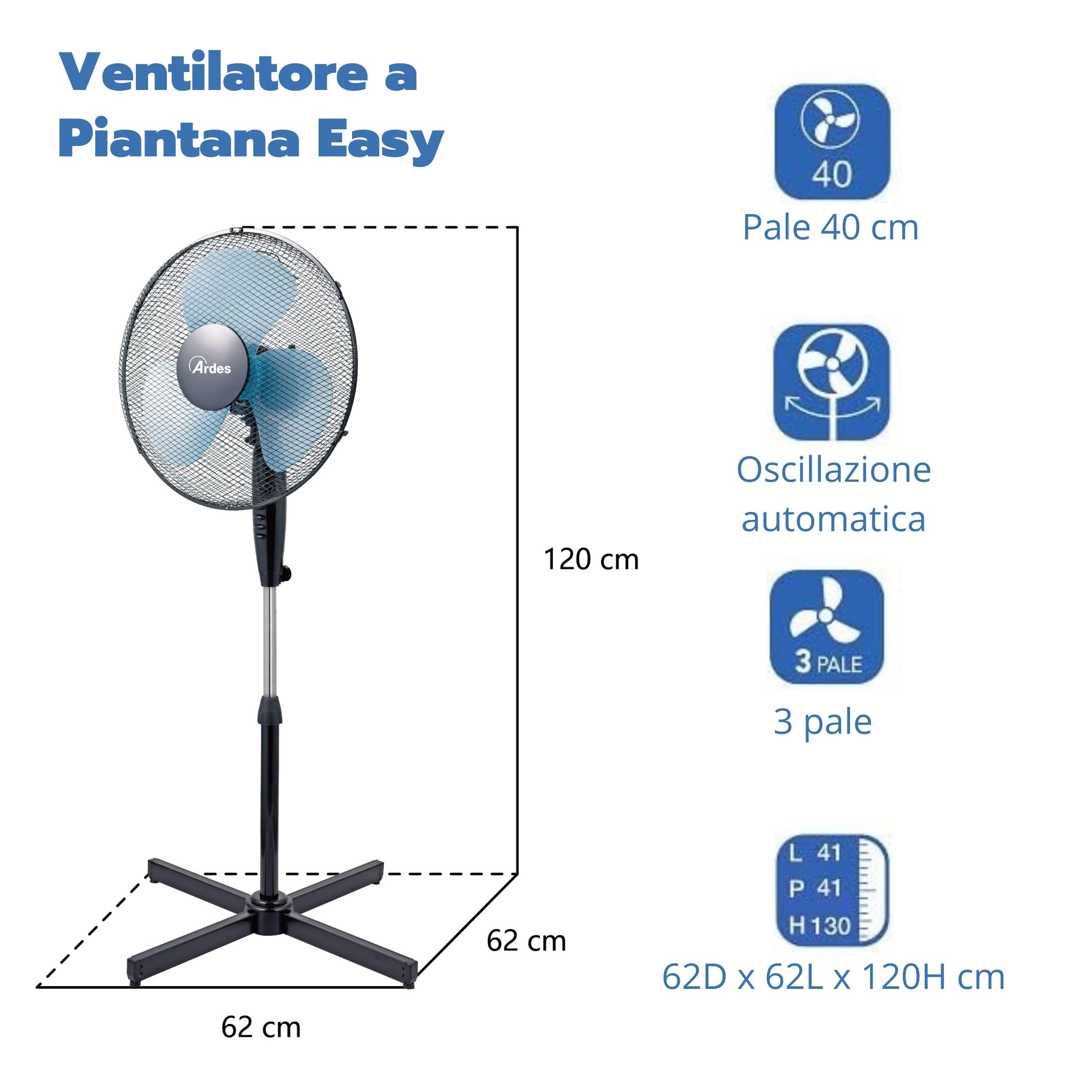 Ardes - AR5ST40N Ventilateur de table STEELO 40N 5 pales - Ventilateur de table 40 cm oscillant avec inclinaison réglable - Ventilateur 3 vitesses silencieux, Noir