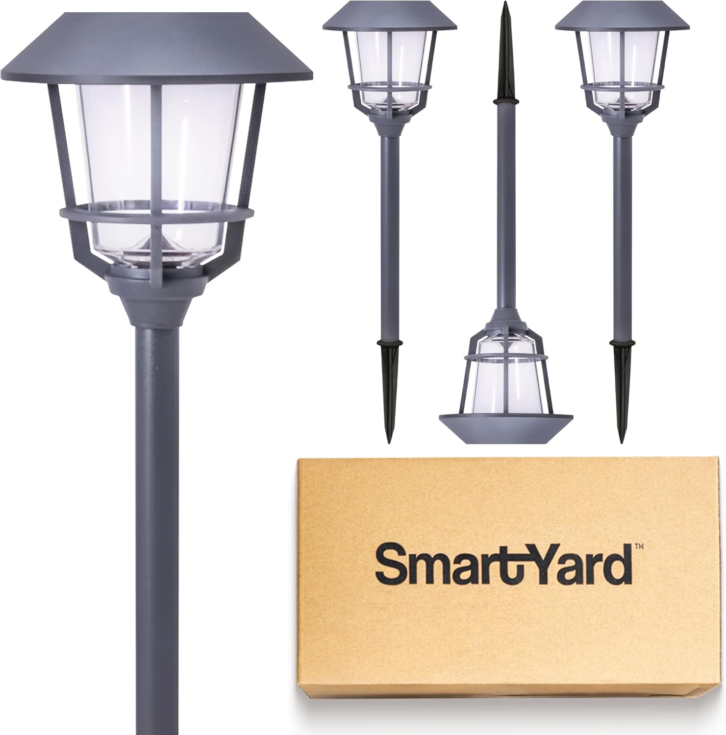 Solar LED Outdoor Pathway Lights 4 Pack – 12 Lumens, Warm White, Weathered Zinc, Stainless Steel, Solar Powered, Weather-Resistant Lighting for Walkway, Garden, Patio, Sidewalk