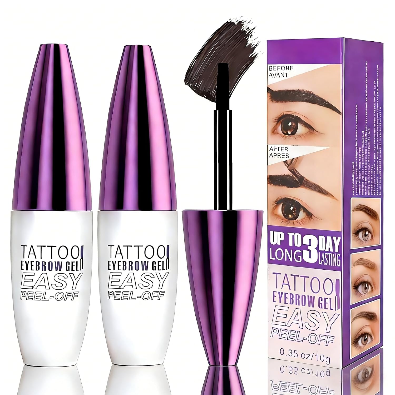 2Pcs Grey Brown Eyebrow Tint Peel Off Gel, Long Lasting Waterproof