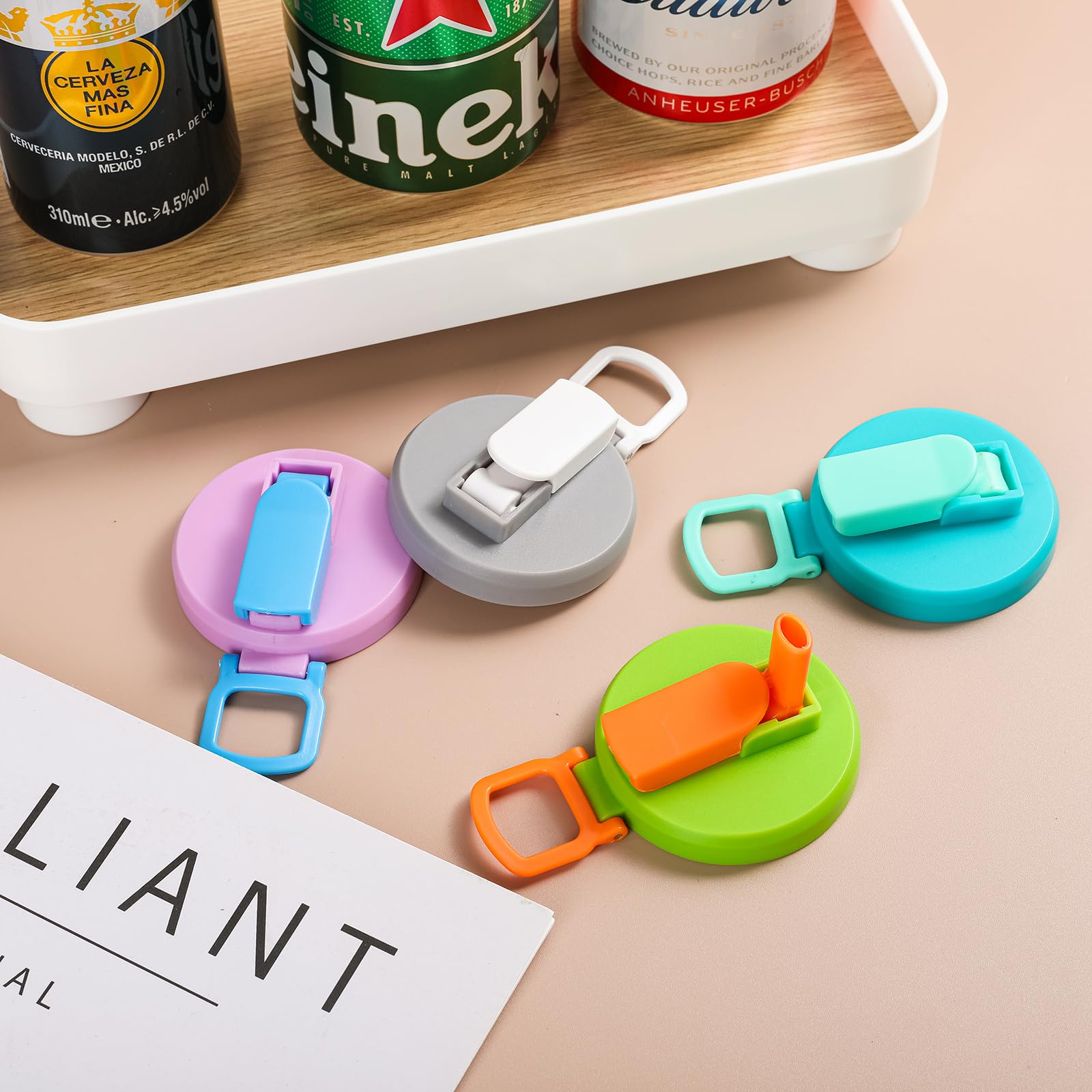 2 Couvercles Réutilisables Pour Canettes + Pailles - Anti-Fuites - Pour Sodas, Bières, Jus - Multicolore
