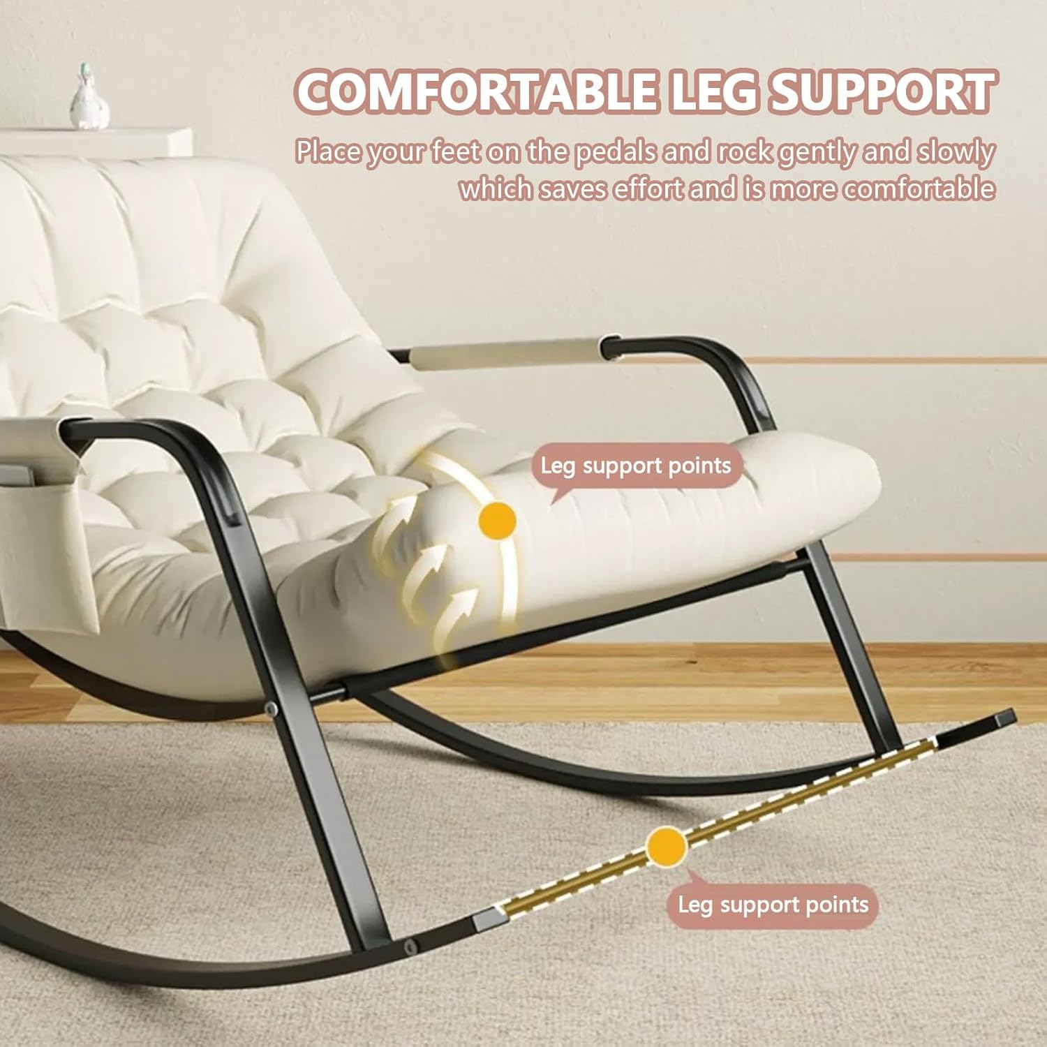 Living Room Double rocking Chair with Soft cushion , Modern Bedroom Rocking Chair with Armrests, Breathable Garden Lounger With Side Pockets, Comfortable zero gravity chairs, Ergonomic chairs ( Color