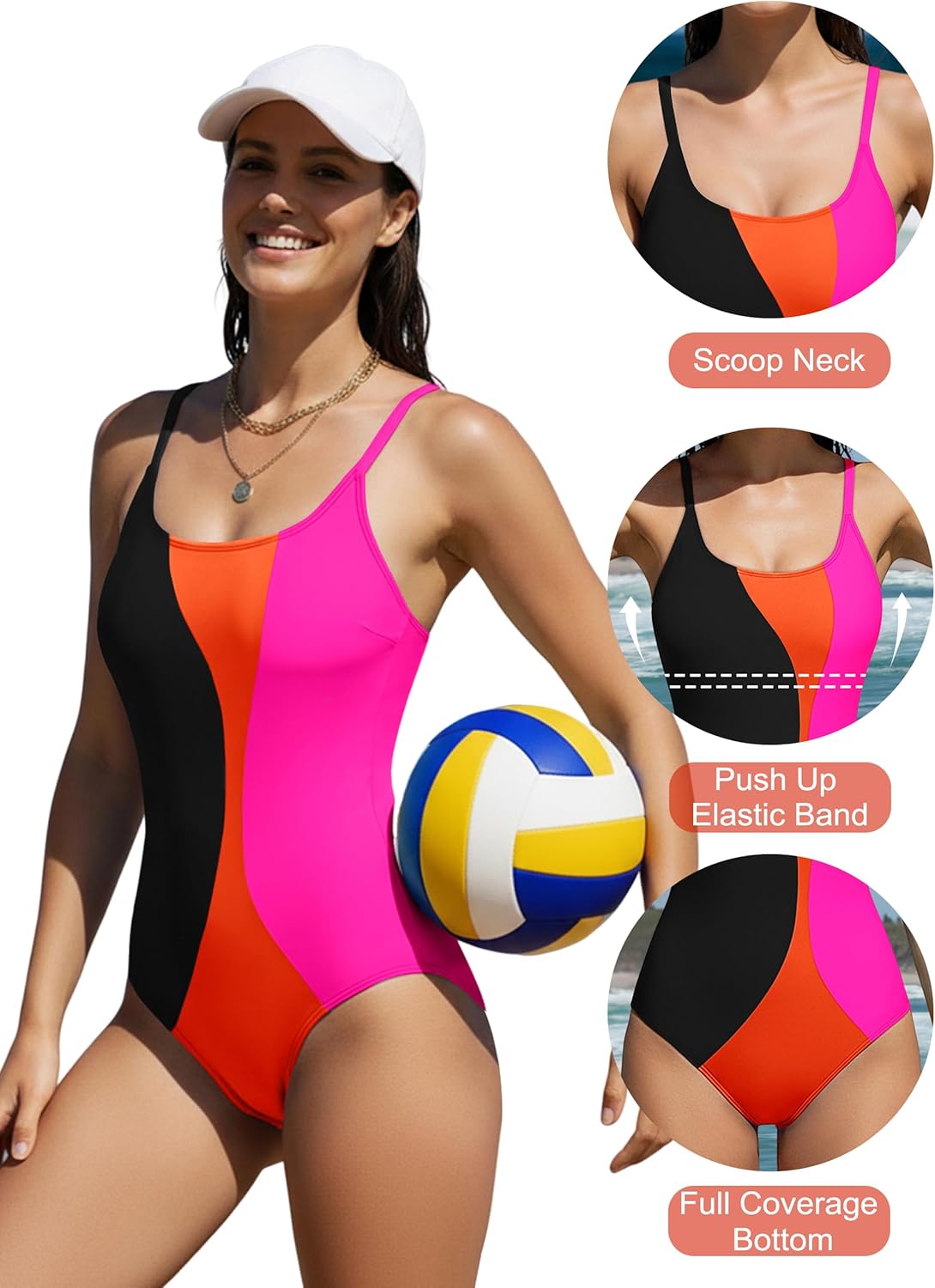 BMJL Womens One Piece Swimsuit Sports Full Coverage Bathing Suit Color Block Slimming Tummy Control Swimming Suits - Image 5