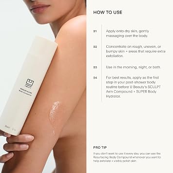 U Beauty Resurfacing Body Compound - Firming AHA & Retinol Serum, Phytic, Lactic & Glycolic Acids Tackle Keratosis Pilaris & Uneven Texture - Shea Butter & Papain for Hydrated Soothed Skin - 6.7 Fl Oz