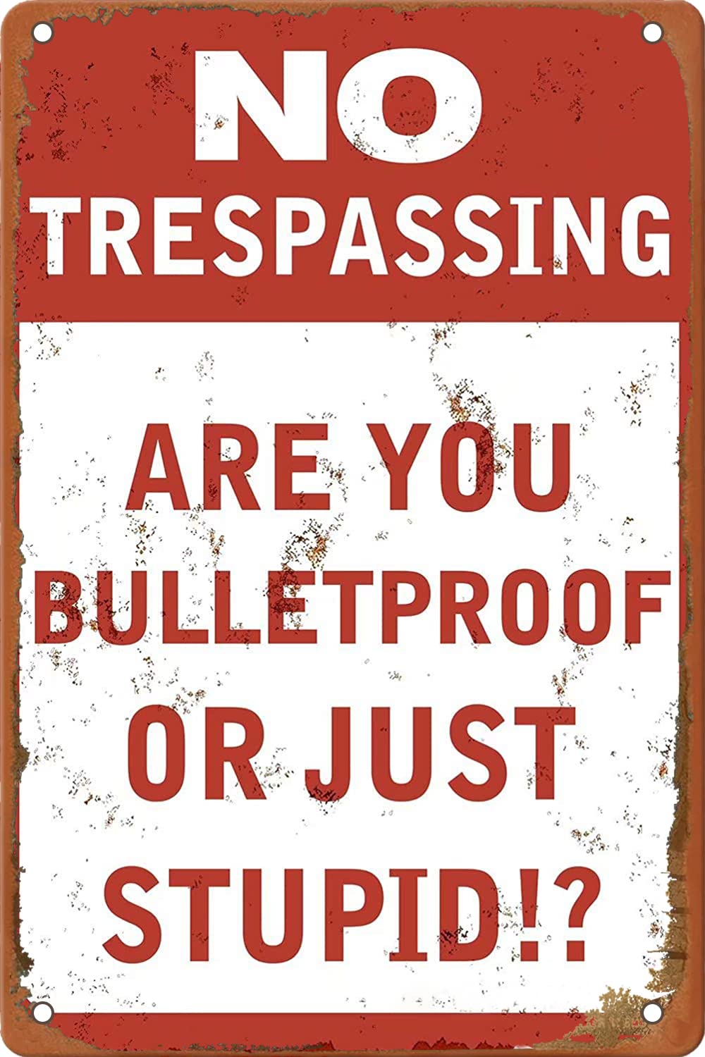 peiyeety No Trespassing Are You Bulletproof Or Just Stupid! Funny Funny Novelty Metal Sign Retro Wall Art Pub Bar Kitchen Garden Bathroom Home Decor Man Cave Decorative Wall Signs 5.5x8 In