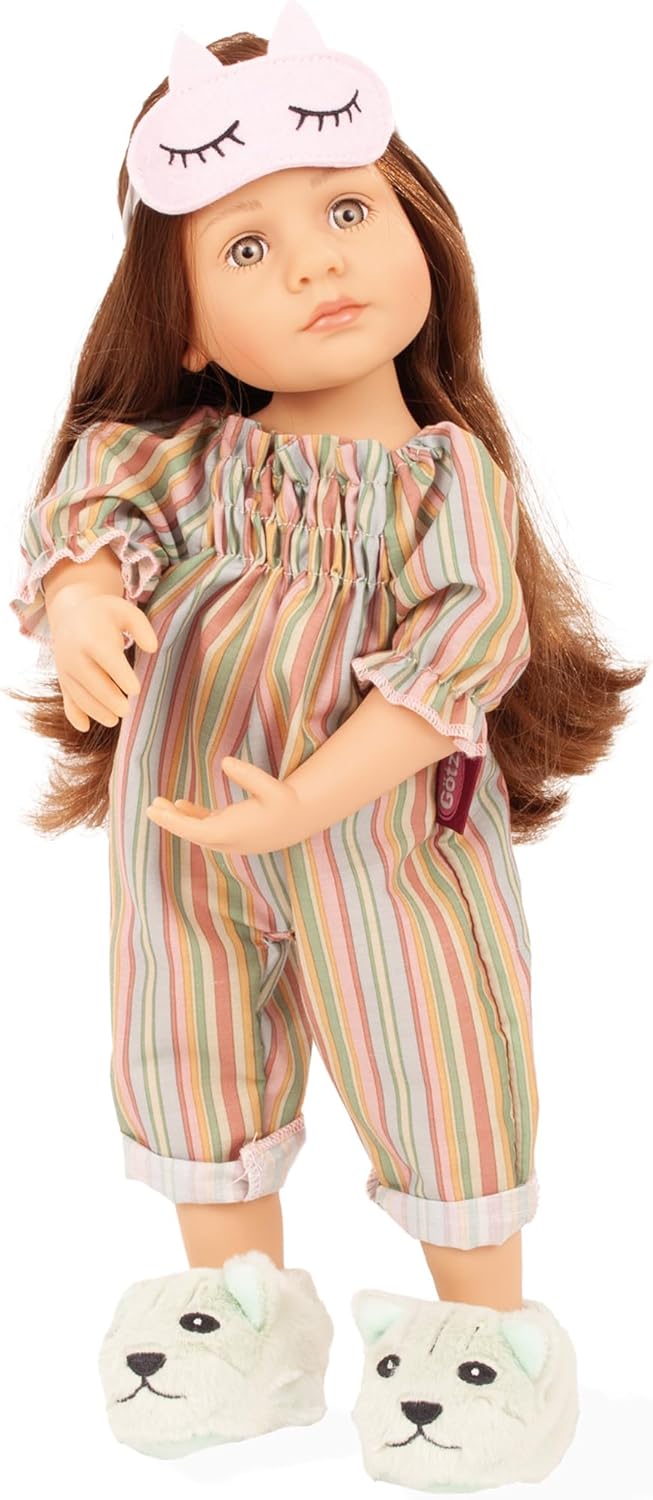 Gotz 2511042 Little Kidz Grete PJ Party - 14" Multi-Jointed Standing Doll with Long Brown Hair to Wash & Style