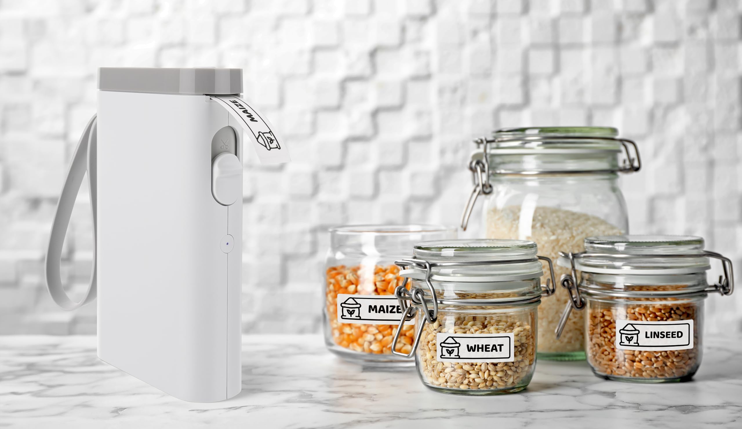 Peach Bluetooth Etikettendrucker weiß – Etikettiergerät selbstklebend - platzsparend und kabellos – mit Beschriftungsgerät überall Ordnung schaffen - PE110A-w