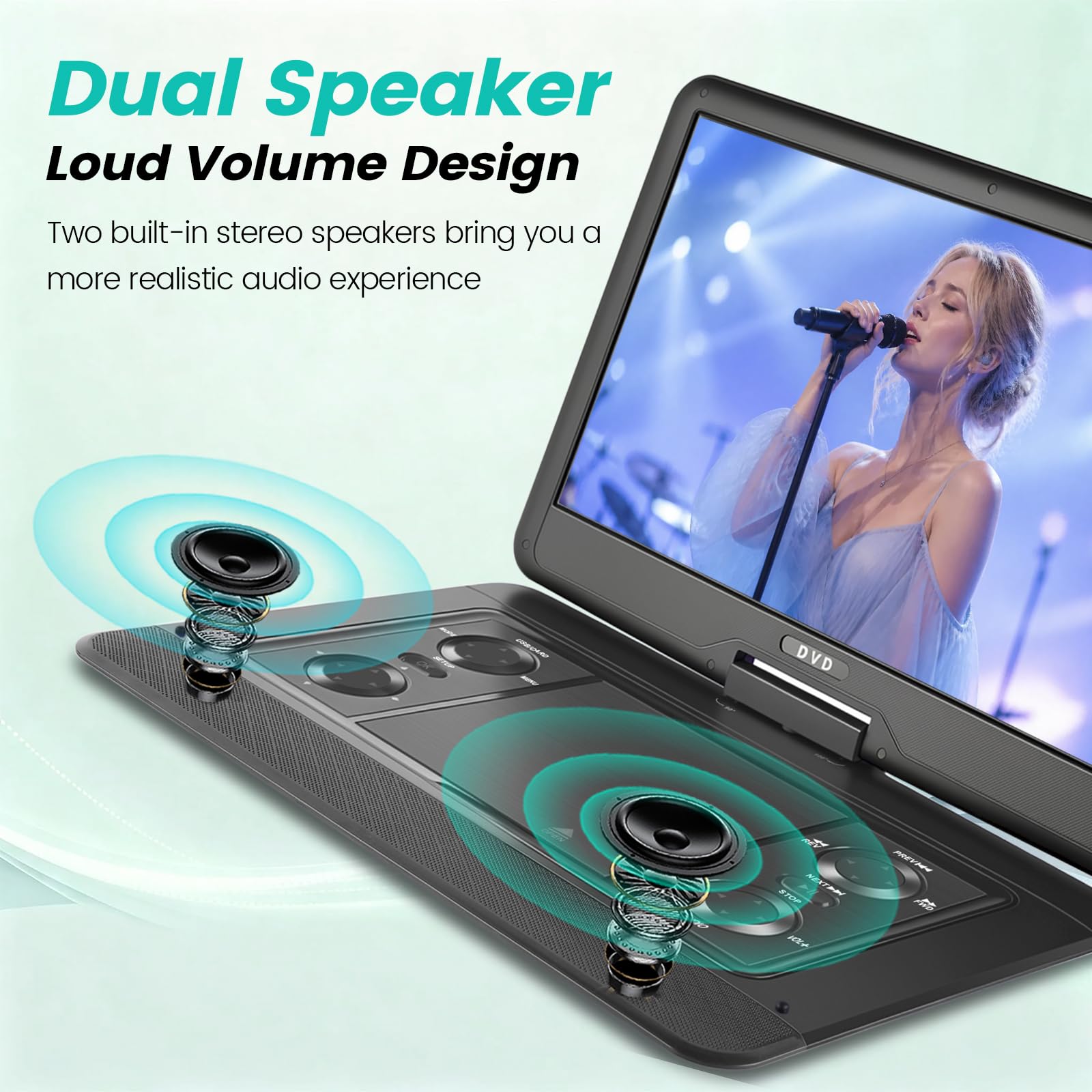 Lettore DVD portatile da 17,5 pollici per bambini, grande schermo HD da 15,6", batteria ricaricabile per 5 ore, supporto USB/scheda SD/sincronizzazione TV e più formati di dischi, altoparlante alto